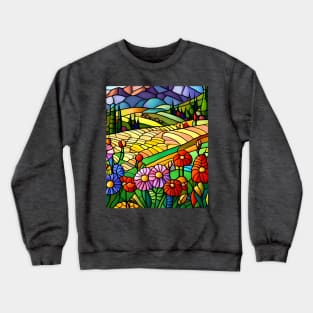 Stained Glass Colorful Mountain Flowers Crewneck Sweatshirt